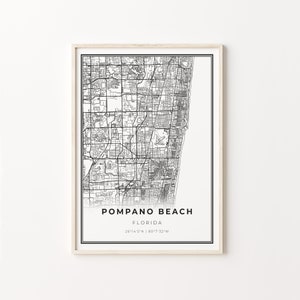 Pompano Beach Print, City Map Art Poster, Florida FL USA, Wall Art Decor, Moderne Zwart-Wit Stijl, Slaapkamer Muur Prints, C13-383