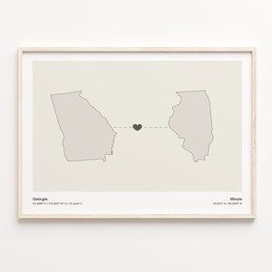 Georgia to Illinois Print, Illinoisan Gift, Minimalistic State Connection Map Poster, Travel Wall Art, Welcome Home, C21-1573