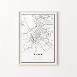 Ithaca Print, City Map Art Poster, New York NY USA, Wall Art Decor, Modern Black and White Style, Entryway Gifts, C13-390