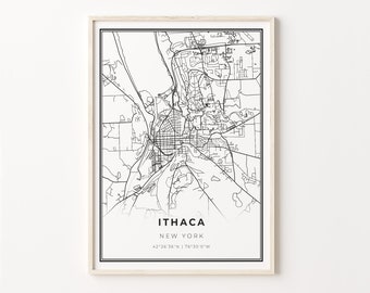 Ithaca NY Map Print: Modern Black and White Wall Art