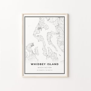Whidbey Island Print, City Map Art Poster, Washington WA USA, Wall Art Decor, Modern Black and White Style, Gift Little Sister, C13-265