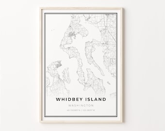 Whidbey Island Map Print: Modern Black and White Wall Art
