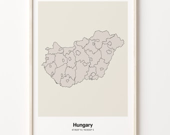 Hungary Map Print: Minimalist Line Art, Hungarian Gift