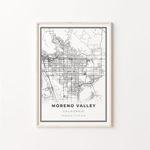 Moreno Valley Print, City Map Art Poster, California CA USA, Wall Art Decor, Moderne Zwart-Wit Stijl, Office Inspiration, C13-69