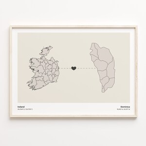 Ireland to Dominica Print, Dominican Gift, Minimalistic Country Connection Map Poster, Travel Wall Art, Emigration Map, C21-1044
