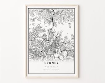 Sydney City Map Art Print: Modern Black and White Wall Decor