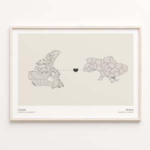 Kanada-Ukraine-Druck, ugandisches Geschenk, minimalistisches Landverbindungskarten-Poster, Reise-Wandkunst, internationale Liebe, C21-784