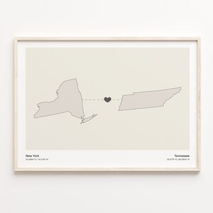 New York to Tennessee Print, Tennessee Geschenk, Minimalistische State Verbindung Karte Poster, Reise Wandkunst, Reise ins Ausland Geschenk, C21-1394