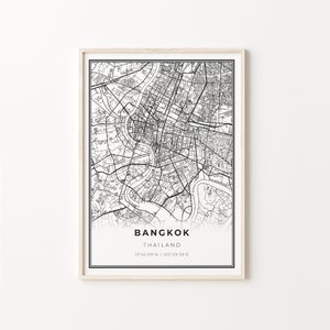 Impressão de Bangkok, pôster de arte de mapa da cidade, Tailândia, decoração de arte de parede, estilo moderno em preto e branco, pôster da cidade, C13-582