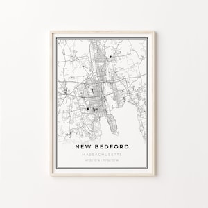 New Bedford Print, Stadt Karte Kunst Poster, Massachusetts MA USA, Wand Kunst Dekor, Modern Schwarz Weiß Stil, Geschenk Für A Marine, C13-209