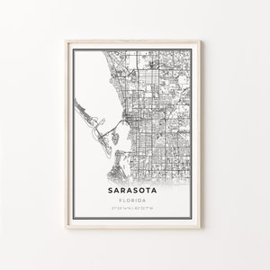 Sarasota Print, City Map Art Poster, Florida FL USA, Wall Art Decor, Moderne Zwart-Wit Stijl, Cadeau voor Boss, C13-213