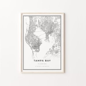 Tampa Bay Area Print, City Map Art Poster, Florida FL USA, Wall Art Decor, Moderne Zwart-Wit Stijl, Gift Girl, C13-248