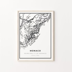 Monaco Print, City Map Art Poster, Monaco, Wall Art Decor, Modern Black and White Style, Gift For Roommate, C13-810
