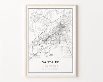 Santa Fe City Map Art Print: Modern Black and White Travel Poster