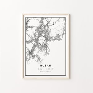 Busan City Map Print: Modern Black and White Wall Art