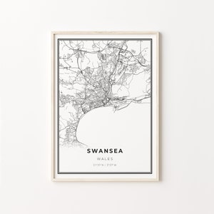 Swansea Print, City Map Art Poster, Wales United Kingdom UK, Wall Art Decor, Modern Black and White Style, Livingroom Wall Art, C13-699