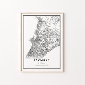 Salvador Print, City Map Art Poster, Brazil, Wall Art Decor, Modern Black and White Style, Gift Kitchen, C13-548