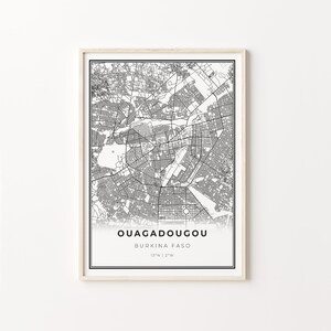 Ouagadougou Map Print: Burkina Faso Black and White City Art