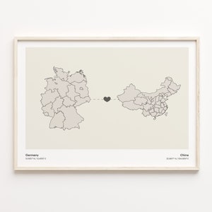 Impression de l'Allemagne vers la Chine, cadeau chinois, affiche minimaliste de carte de connexion de pays, art mural de voyage, adieu, C21-436