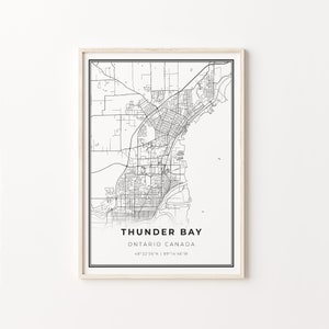 Thunder Bay Print, City Map Art Poster, Ontario ON Canada City map wall art, Wall Art Decor, Modern Black and White Style, C13-541