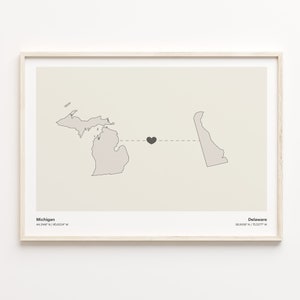 Michigan to Delaware Print, Delawarean Gift, Minimalistic State Connection Map Poster, Travel Wall Art, Cultural Roots Map, C21-1671