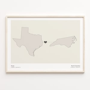 Texas to North Carolina Print, North Carolinian Gift, Minimalistic Map Poster, Travel Wall Art, Cultural Roots Gift, C21-1274