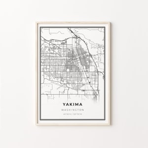 Yakima Print, City Map Art Poster, Washington WA USA, Wall Art Decor, Modern Black and White Style, Minimalist Print, C13-3