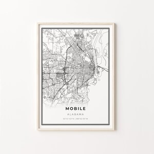 Mobiele print, City Map Art Poster, Alabama AL USA, Wall Art Decor, Moderne Zwart-Wit Stijl, Cadeau voor nichtje, C13-29