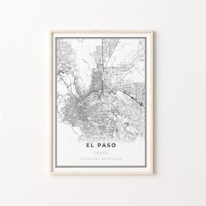 El Paso Print, City Map Art Poster, Texas TX USA, Wall Art Decor, Modern Black and White Style, Gift Office, C13-270