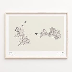 Großbritannien nach Lettland Druck, Lettische Geschenk, Minimalistische Land Verbindung Poster, Großbritannien Kunst, Umzug ins Ausland, C21-300