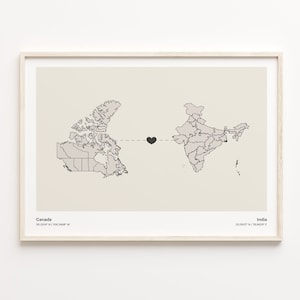 Canada to India Print, Icelandic Gift, Minimalistic Country Connection Map Poster, Travel Wall Art, Digital Nomad Map, C21-678