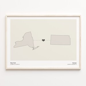 New York to Kansas Print, Kansan Geschenk, Minimalistische State Verbindung Karte Poster, Reise Wandkunst, Volunteer Geschenk, C21-1367