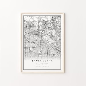 Santa Clara Print, City Map Art Poster, California CA USA, Wall Art Decor, Modern Black and White Style, Gift To Her, C13-277