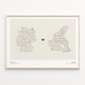 Germany to Canada Print, Canadian Gift, Minimalistic Country Connection Map Poster, Travel Wall Art, Overseas Love, C21-430