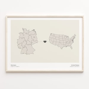 Germany to United States Print, British Gift, Minimalistic Country Connection Map Poster, Travel Wall Art, Continental Love Map, C21-588