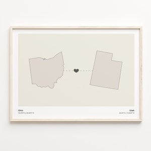 Ohio to Utah Print, Utahn Gift, Minimalistic State Connection Map Poster, Travel Wall Art, Study Abroad, C21-1552