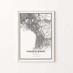 Thessaloniki Print, Stadt Karte Kunst Poster, Griechenland, Wand Kunst Dekor, Moderner Schwarzweiß Stil, Geschenk Mitbewohner, C13-557