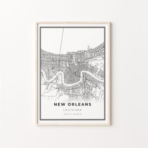 New Orleans Druck, Stadt Karte Kunst Poster, Louisiana LA USA, Wand Kunst Dekor, Moderner Schwarz Weiß Stil, Karte Poster Von, C13-327
