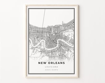 New Orleans Print, City Map Art Poster, Louisiana LA USA, Wall Art Decor, Modern Black and White Style, Map Poster Of, C13-327