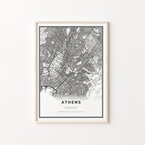 Athen Print, Stadt Karte Kunst Poster, Griechenland, Wand Kunst Dekor, Modern Schwarz Weiß Stil, Schlafzimmer Wand Drucke, C13-668