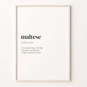 Maltese Definition Print, Dictionary Poster, Quote Wall Art, Maltese Owner Art, Maltese Owner, Doq Owner Gift, C17-526