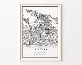 San Juan City Map Print: Modern Black and White Wall Art