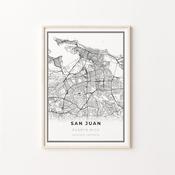 San Juan Print, City Map Art Poster, Puerto Rico, Wall Art Decor, Modern Black and White Style, Gifr For A Boss, C13-767