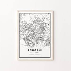 Gaborone Print, City Map Art Poster, Botswana, Wall Art Decor, Modern Black and White Style, Gift Idea, C13-602