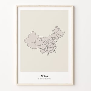 Impression de la Chine, cadeau chinois, affiche de carte de pays minimaliste, dessin au trait CN, cadeaux de carte uniques, C24-38