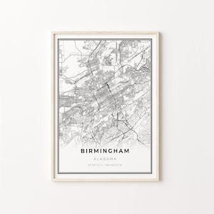 Birmingham Print, Stadt Karte Kunst Poster, Alabama AL USA, Wand Kunst Dekor, Moderner Schwarz Weiß Stil, Gifr Für A Judge, C13-206