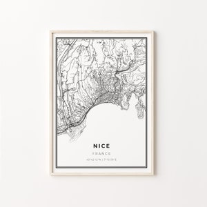 Bonita impresión, cartel de arte del mapa de la ciudad, Francia, decoración de arte de la pared, estilo moderno en blanco y negro, regalo para agente inmobiliario, C13-809