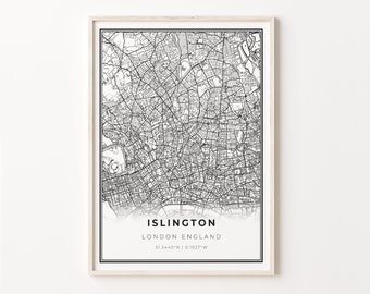 Islington London Map Print: Modern Black and White City Art