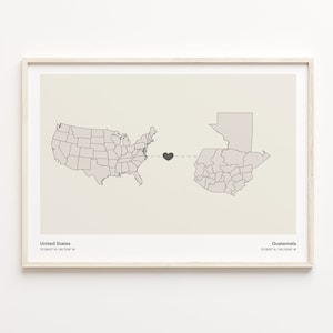 Impresión de Estados Unidos a Guatemala, Regalo guatemalteco, Cartel minimalista del mapa de conexión del país, Arte mural de EE.UU., Vivir en el extranjero, C21-73