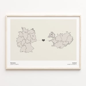 Germany to Iceland Print, Hungarian Gift, Minimalistic Country Connection Map Poster, Travel Wall Art, Digital Nomad, C21-478